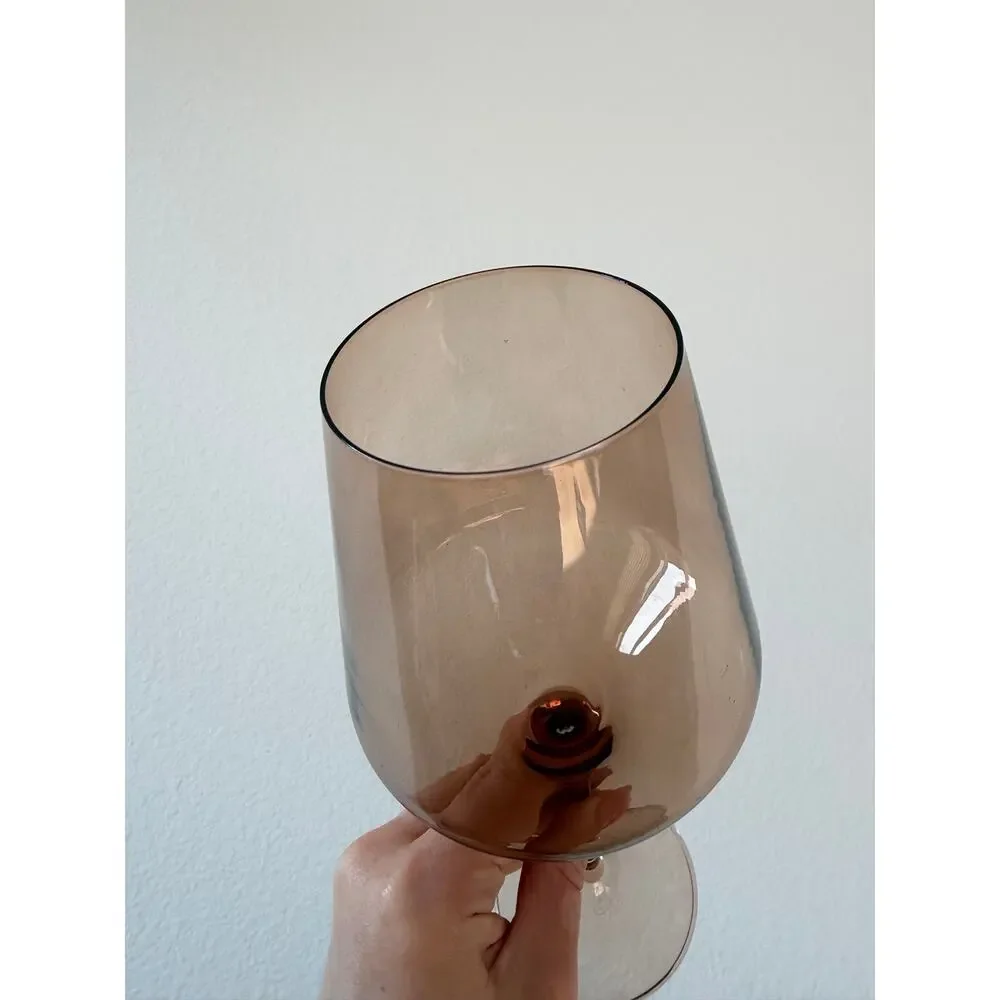 Estelle Colored Glass Amber Smoke Stemmed Wine Glasses Set of 4 Poland